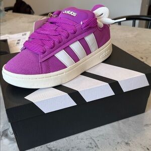 adidas Grand Court Alpha 00s Purple Suede Sneakers with White Stripes
